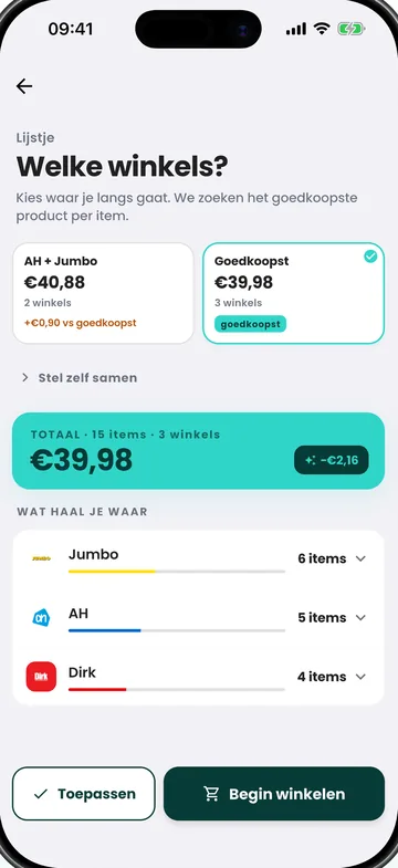Btrkoop-app: kies je winkels en zie de laagste totaalprijs